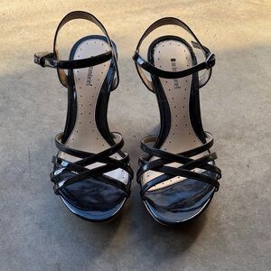 No Boundaries Black Patent Crisscross Strap Heels